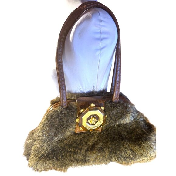 Bosom Buddy Bags Handbags - Vintage Bosom Buddy Bags Shoulder Bag With Faux Fur & Leather Accents Bee Emblem